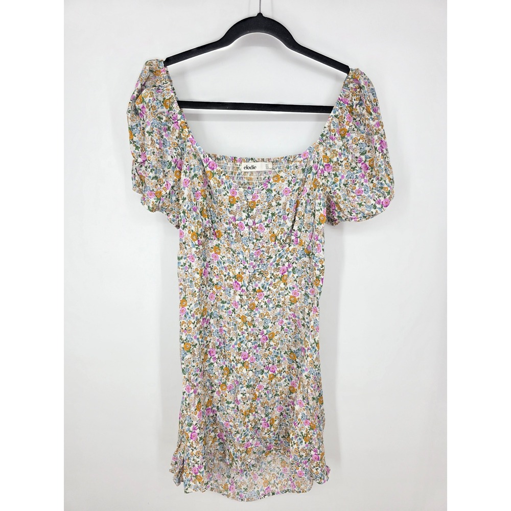 Elodie Floral Print Smocked Square Neck Puff Sleeve Mini Dress XL